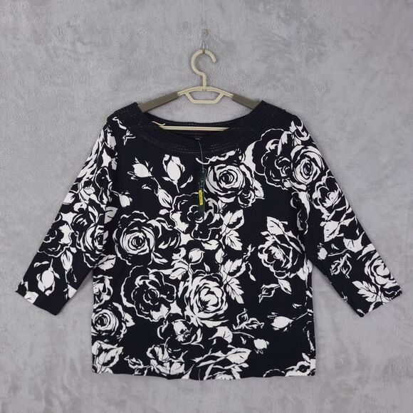 Lauren Ralph Lauren Top Tunic Women Floral 2X Lace Trim Boat Neck 3/4 Sleeve NWT - Picture 1 of 14